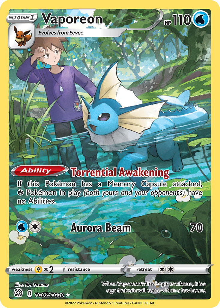 Pokemon TCG! Vaporeon 2022 Brilliant Stars #TG02/TG30 Trainer Gallery