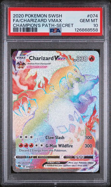 Pokemon TCG! 2020 POKEMON SWORD & SHIELD CHAMPION'S PATH #074 FA/CHARIZARD VMAX CHAMPION'S PATH-SECRET PSA 10