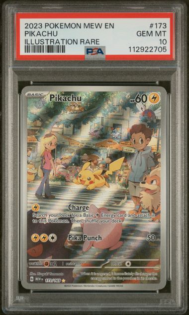 Pokemon TCG! 2023 POKEMON MEW EN-151 #173 PIKACHU ILLUSTRATION RARE PSA 10