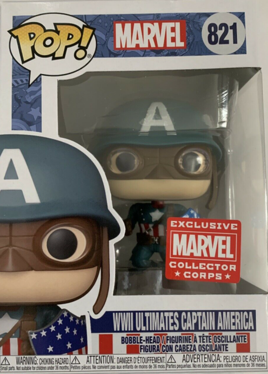 Funko Pop! Marvel WWII Ultimates Captain America #821 - Avengers - Marvel Collector Corps + PoP Protector