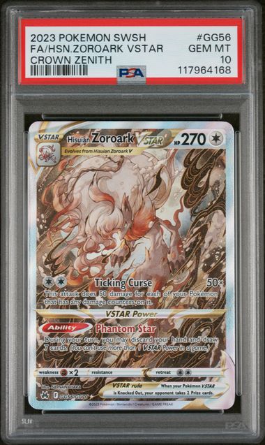 Pokemon TCG! 2023 POKEMON SWORD AND SHIELD CROWN ZENITH #GG56 FA/HSN.ZOROARK VSTAR CROWN ZENITH PSA 10