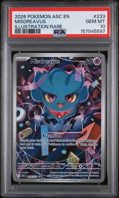 Pokemon TCG! 2026 POKEMON ASC EN-ASCENDED HEROES #233 MISDREAVUS ILLUSTRATION RARE PSA 10