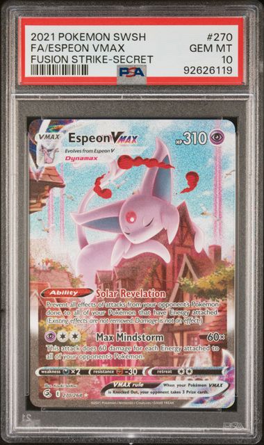 Pokemon TCG! 2021 POKEMON SWORD & SHIELD FUSION STRIKE #270 FA/ESPEON VMAX FUSION STRIKE-SECRET PSA 10