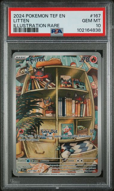 Pokemon TCG! 2024 POKEMON TEF EN-TEMPORAL FORCES #167 LITTEN ILLUSTRATION RARE PSA 10