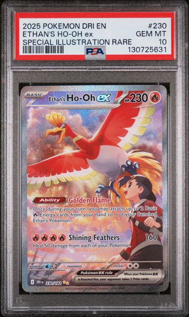 Pokemon TCG! 2025 POKEMON DRI EN-DESTINED RIVALS #230 ETHAN'S HO-OH ex SPECIAL ILLUSTRATION RARE PSA 10