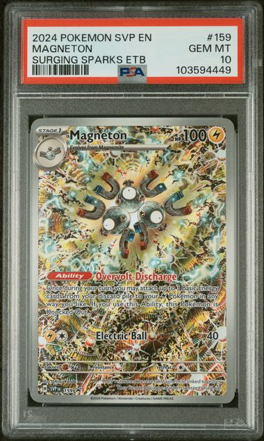 Pokemon TCG! 2024 POKEMON SVP EN-SV BLACK STAR PROMO #159 MAGNETON SURGING SPARKS ETB PSA 10