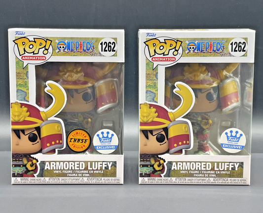 Funko Pop! One Piece Armored Luffy 1262 Metallic Chase & Common Set With Protectors
