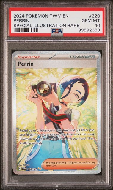 Pokemon TCG! 2024 POKEMON TWM EN-TWILIGHT MASQUERADE #220 PERRIN SPECIAL ILLUSTRATION RARE PSA 10
