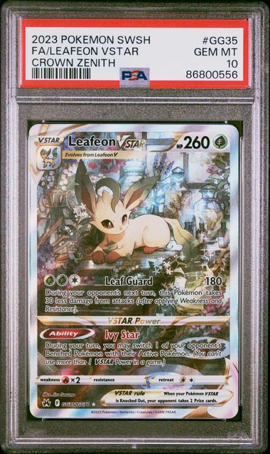 Pokemon TCG! 2023 POKEMON SWORD AND SHIELD CROWN ZENITH #GG35 FA/LEAFEON VSTAR CROWN ZENITH PSA 10