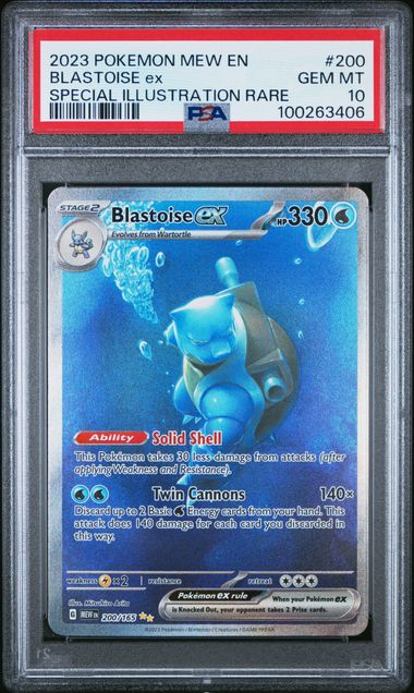 Pokemon TCG! 2023 POKEMON MEW EN-151 #200 BLASTOISE ex SPECIAL ILLUSTRATION RARE PSA 10