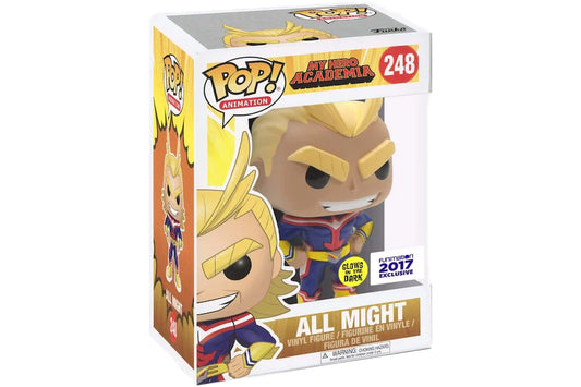 Funko POP!  Animation: My Hero Academia #248 - All Might GITD Funimation 2017 (THICK BORDER 2017 RELEASE)  + PROTECTOR!