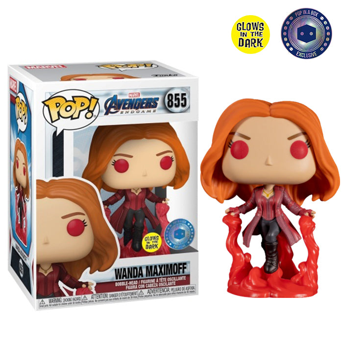 Funko POP! Marvel Avengers END GAME #855 Wanda Maximoff GITD Exclusive Pop In A Box Exclusive + PROTECTOR!