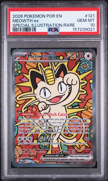 Pokemon TCG! 2026 POKEMON POR EN-PERFECT ORDER #121 MEOWTH ex SPECIAL ILLUSTRATION RARE PSA 10