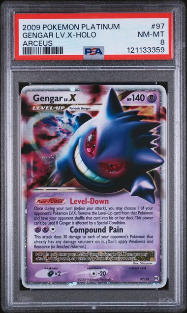 Pokemon TCG! 2009 POKEMON PLATINUM ARCEUS #97 GENGAR LV.X-HOLO ARCEUS PSA 8
