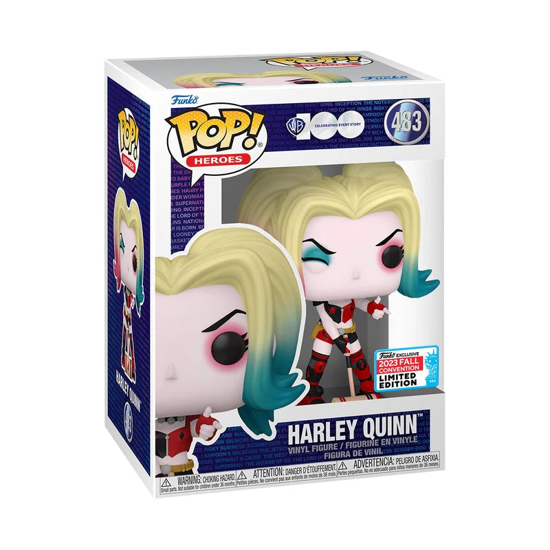 FUNKO POP! WB 100 DC HEROES HARLEY QUINN WINKING WITH HAMMER #483 [NYCC FALL CONVENTION EXCLUSIVE] + PoP Protector