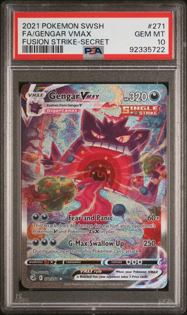 Pokemon TCG! 2021 POKEMON SWORD & SHIELD FUSION STRIKE #271 FA/GENGAR VMAX FUSION STRIKE-SECRET PSA 10