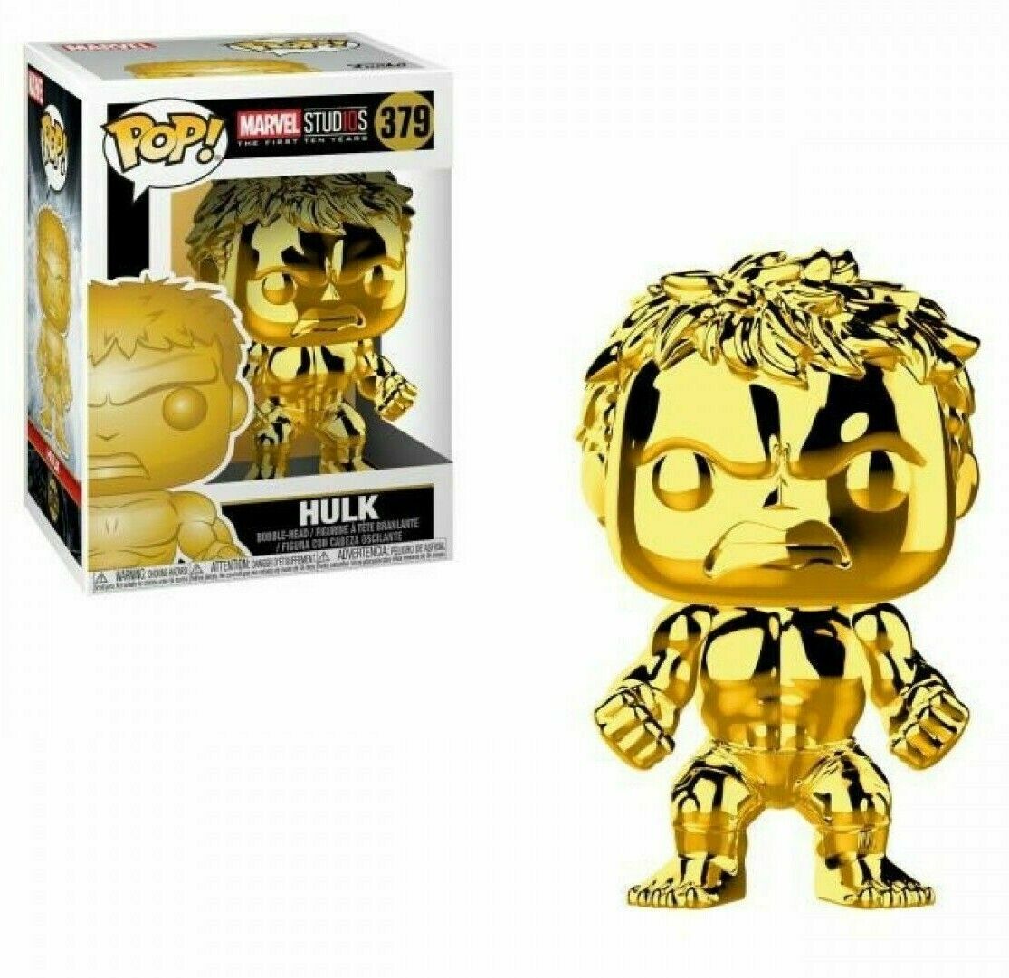 Funko Pop! Marvel Studios: The First Ten Years CHROME Gold Hulk #379 + PoP Protector