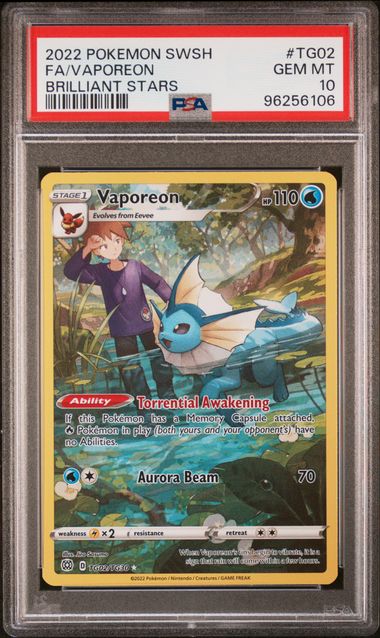 Pokemon TCG! 2022 POKEMON SWORD & SHIELD BRILLIANT STARS #TG02 FA/VAPOREON BRILLIANT STARS PSA 10