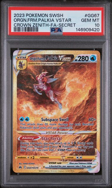 Pokemon TCG! 2023 POKEMON SWORD AND SHIELD CROWN ZENITH #GG67 ORGN.FRM.PALKIA VSTAR CROWN ZENITH-FA-SECRET PSA 10