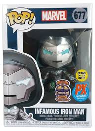 Funko POP! Marvel #677 Infamous Iron Man (Glow-In-The-Dark) - Limited PX Previews Exclusive Rare Comicfest sticker version