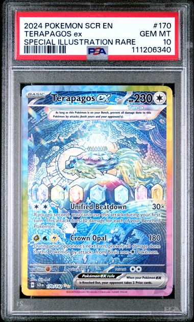Pokemon TCG! 2024 Pokemon Scarlet and Violet Stellar Crown Special Illustration Rare Terapagos Ex #170 PSAS 10