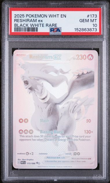 Pokemon TCG! 2025 POKEMON WHT EN-WHITE FLARE #173 RESHIRAM ex BLACK WHITE RARE PSA 10