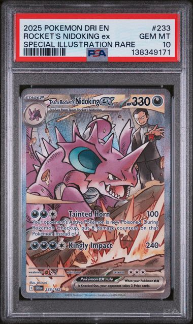 Pokemon TCG! 2025 POKEMON DRI EN-DESTINED RIVALS #233 ROCKET'S NIDOKING ex SPECIAL ILLUSTRATION RARE PSA 10