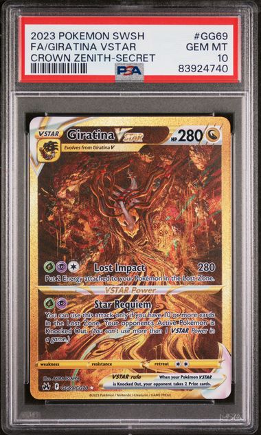 Pokemon TCG! 2023 POKEMON SWORD AND SHIELD CROWN ZENITH #GG69 FA/GIRATINA VSTAR CROWN ZENITH-SECRET PSA 10