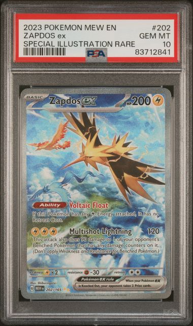 Pokemon TCG! 2023 POKEMON MEW EN-151 #202 ZAPDOS ex SPECIAL ILLUSTRATION RARE PSA 10