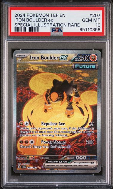 Pokemon TCG! 2024 Pokemon Temporal Forces Special Illustration Rare Iron Boulder Ex #207 PSA 10