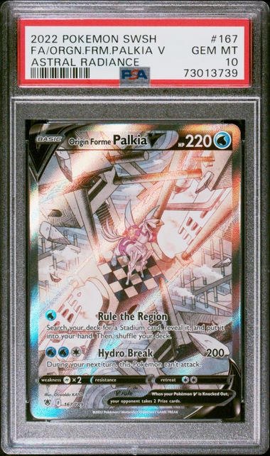 Pokemon TCG! 2022 POKEMON SWORD & SHIELD ASTRAL RADIANCE #167 FA/ORGN.FRM.PALKIA V ASTRAL RADIANCE PSA 10