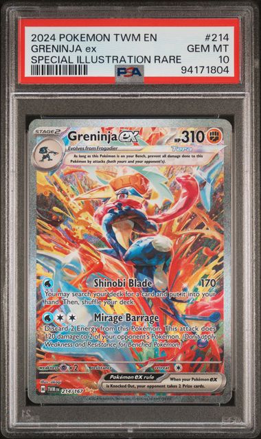Pokemon TCG! 2024 POKEMON TWM EN-TWILIGHT MASQUERADE #214 GRENINJA ex SPECIAL ILLUSTRATION RARE PSA 10
