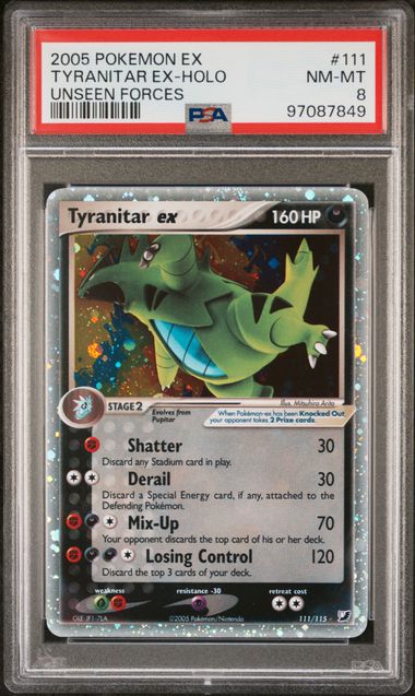 Pokemon TCG! 2005 Pokemon Ex Unseen Forces Holo Tyranitar Ex #111 PSA 8
