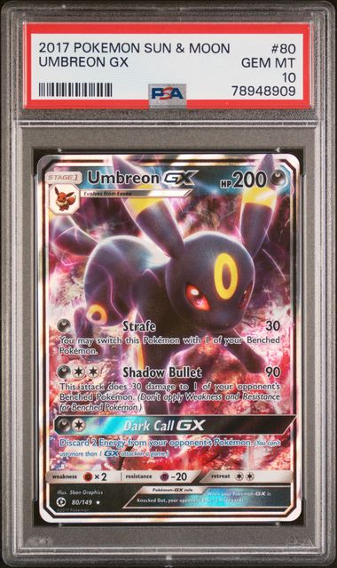 Pokemon TCG! 2017 POKEMON SUN & MOON #80 UMBREON GX PSA 10