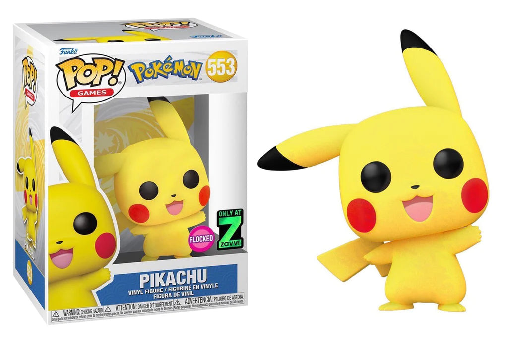 553 Funko Pop! Games Pokemon Pikachu Waving Flocked Zavvi Exclusive