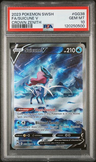 Pokemon TCG! 2023 Pokemon Sword and Shield Crown Zenith Galarian Gallery Suicune V #GG38 PSA 10