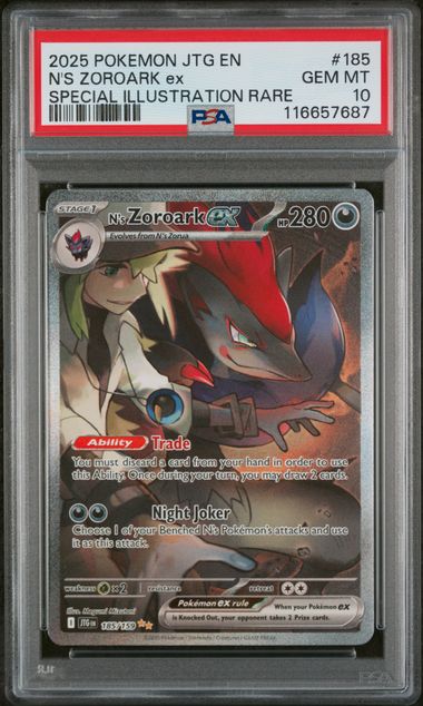 Pokemon TCG! 2025 POKEMON JTG EN-JOURNEY TOGETHER #185 N'S ZOROARK ex SPECIAL ILLUSTRATION RARE PSA 10 GEM MINT