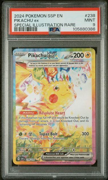 Pokemon TCG! 2024 POKEMON SSP EN-SURGING SPARKS #238 PIKACHU ex SPECIAL ILLUSTRATION RARE PSA 10