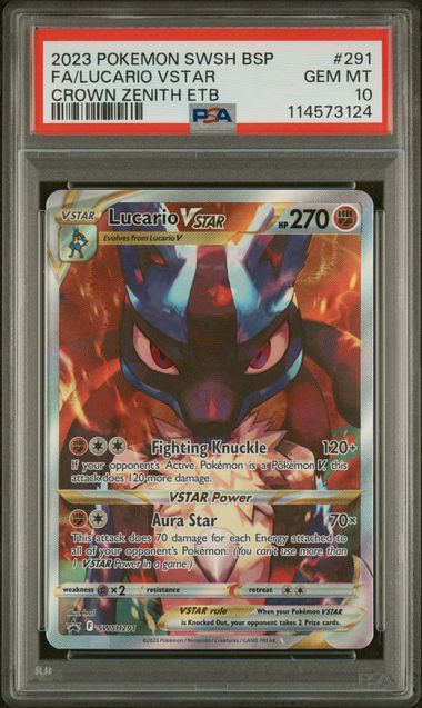 2023 POKEMON SWSH BLACK STAR PROMO #291 FA/LUCARIO VSTAR CROWN ZENITH ETB PSA 10