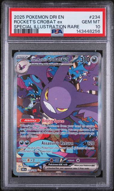 Pokemon TCG! 2025 POKEMON DRI EN-DESTINED RIVALS #234 ROCKET'S CROBAT ex SPECIAL ILLUSTRATION RARE PSA 10