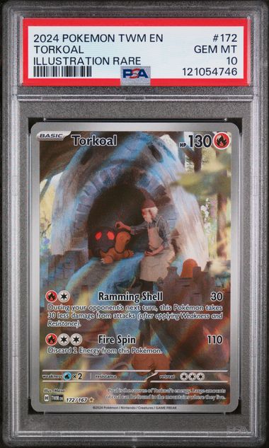 Pokemon TCG! 2024 POKEMON TWM EN-TWILIGHT MASQUERADE #172 TORKOAL ILLUSTRATION RARE PSA 10