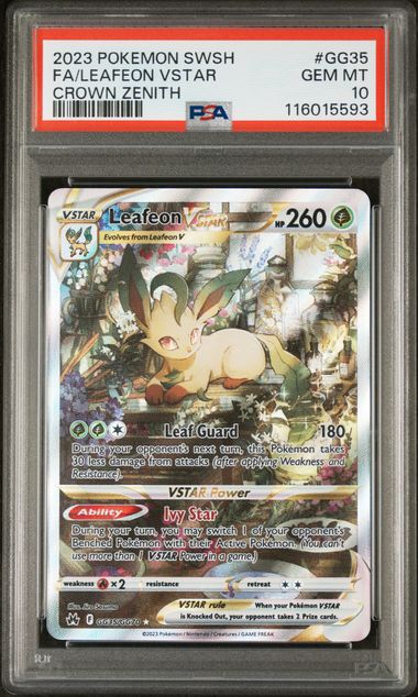 Pokemon TCG! 2023 POKEMON SWORD AND SHIELD CROWN ZENITH #GG35 FA/LEAFEON VSTAR CROWN ZENITH PSA 10