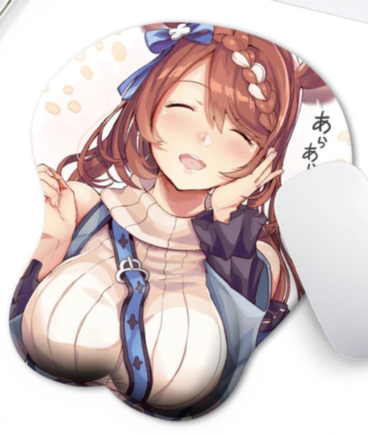 Three Ratels Super Creek Umamusume 3D Chest Silicone Wrist Rest Mouse Pad notebook PC Katou Megumi playmat