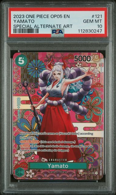 One Piece TCG! 2023 ONE PIECE OP05-AWAKENING OF THE NEW ERA #121 YAMATO SPECIAL ALTERNATE ART PSA 10