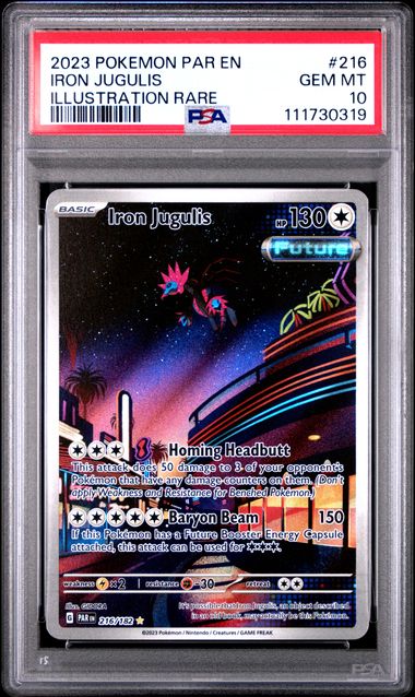 Pokemon TCG! 2023 POKEMON PAR EN-PARADOX RIFT #216 IRON JUGULIS ILLUSTRATION RARE PSA 10