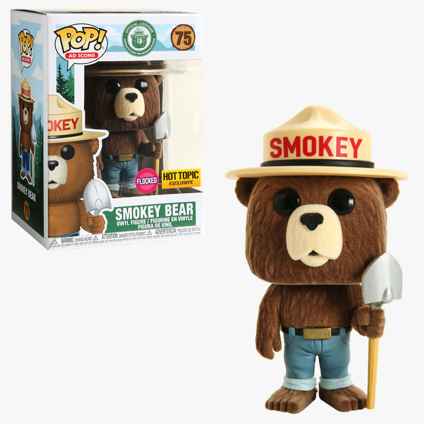 SMOKEY BEAR (FLOCKED) #75 - FUNKO POP!- HOT TOPIC EXCLUSIVE + POP PROTECTOR