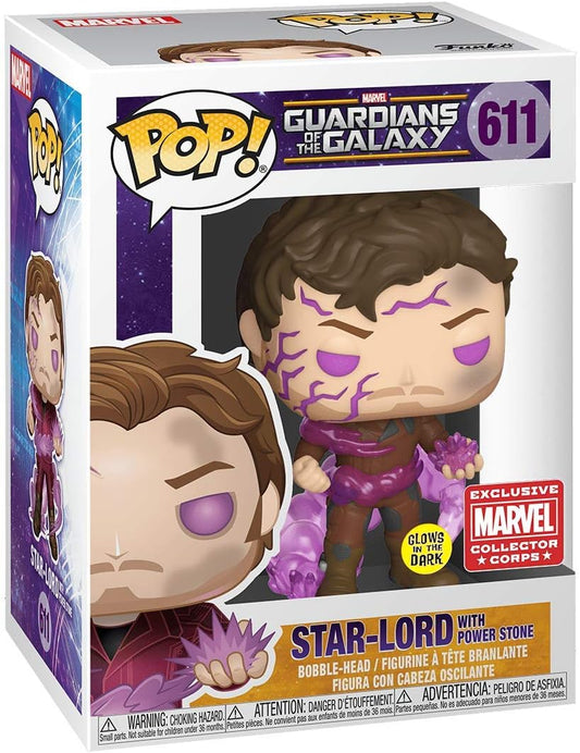 Funko Pop! Marvel Guardians of the Galaxy Star-Lord with Power Stone 611 GITD Collector Corps Exclusive + Free Protector