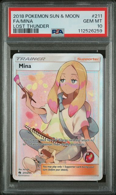 Pokemon TCG! 2018 POKEMON SUN & MOON LOST THUNDER #211 FA/MINA LOST THUNDER PSA 10