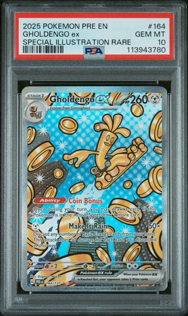 Pokemon TCG! 2025 POKEMON PRE EN-PRISMATIC EVOLUTIONS #164 GHOLDENGO ex SPECIAL ILLUSTRATION RARE PSA 10