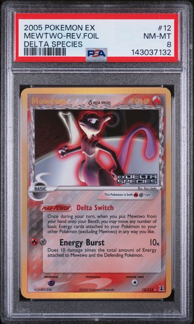 Pokemon TCG! 2005 POKEMON EX DELTA SPECIES #12 MEWTWO-REV.FOIL DELTA SPECIES PSA 8